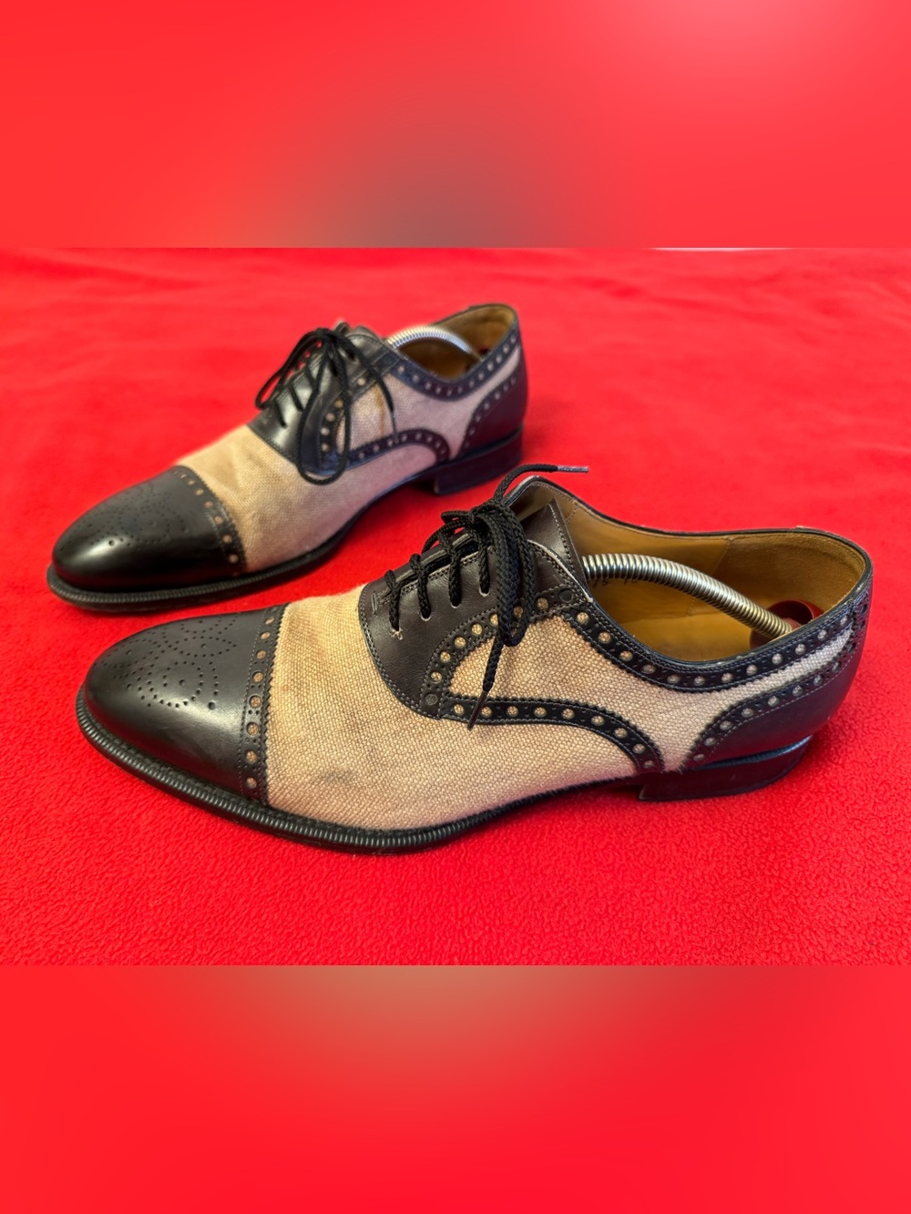 Magnanni Zalo Dress Oxford black leather Textile Tweed Shoes Mens Size 10 M